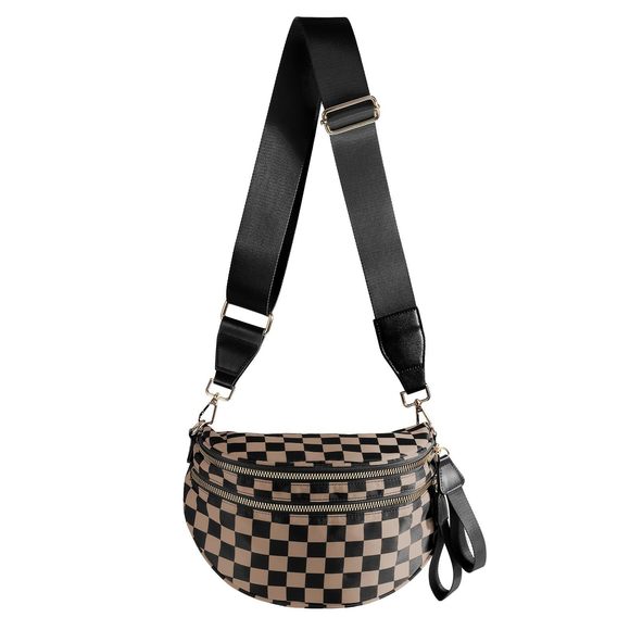 Spacious Checkered Nylon Crossbody Bag Bum Bag Checkered Handbags Wallets : - Picture 1 of 5